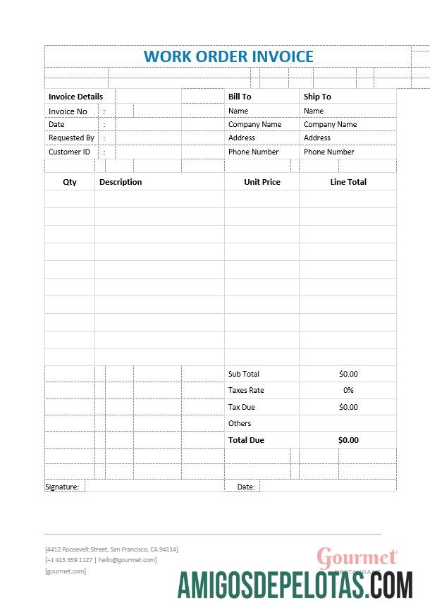 realista Modelo de fatura de ordem de serviço de restaurante